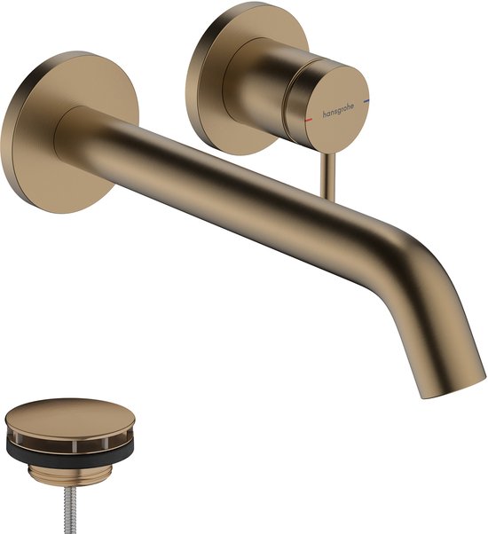 Hansgrohe inbouwkraan geborsteld brons voor wandmontage met ééngreeps bediening en een uitloop van 22,5 cm.