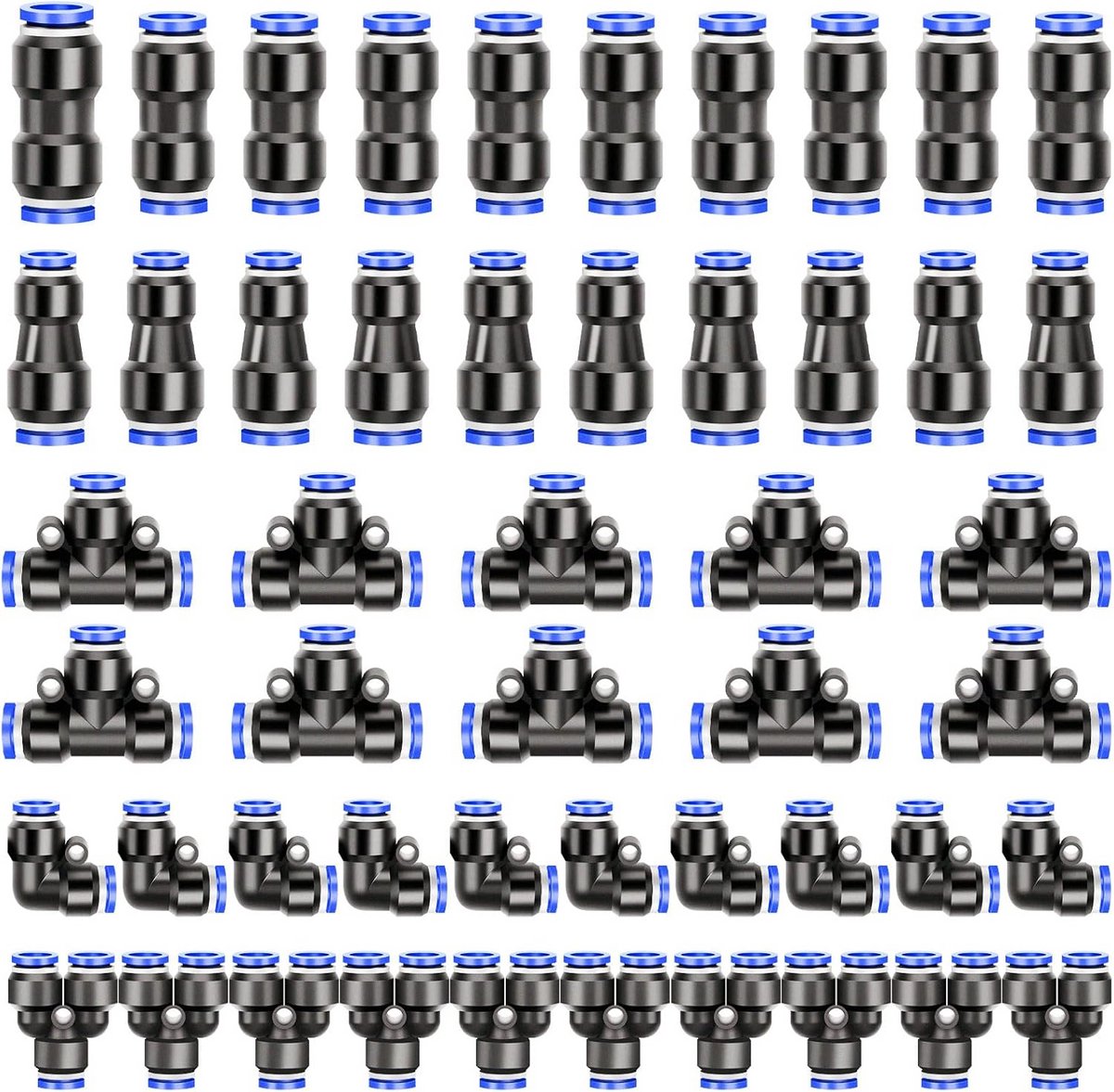50 Stuks Pneumatische Koppelingen Set - 8 mm Snelkoppelingen voor Luchtslang (T, Y, Recht)