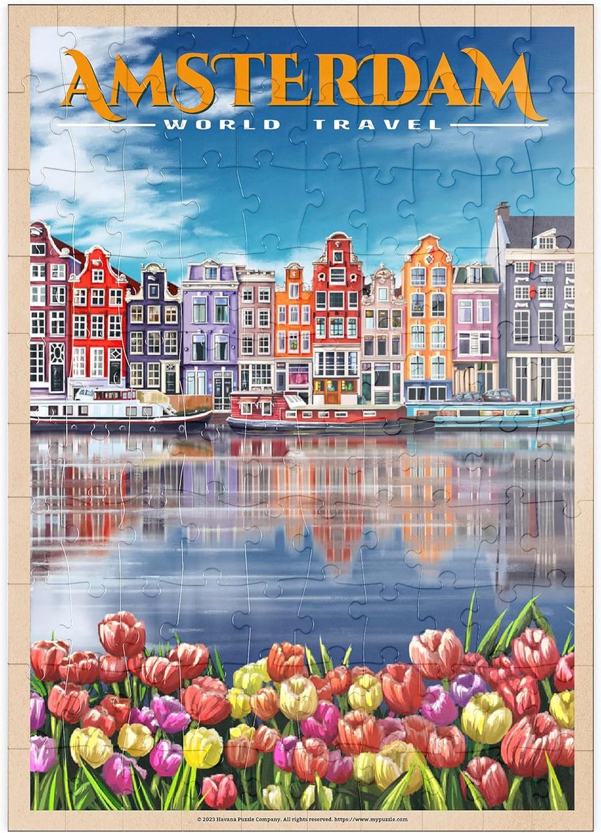 Puzzel 100 Stukken - Vintage Poster Amsterdam Grachten Stad - Mooi Fotopuzzel