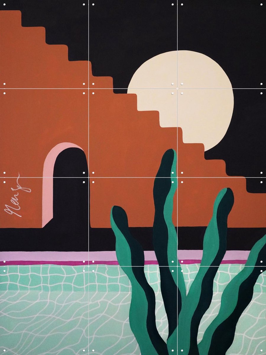 IXXI Plants by the Pool No.6, Palmartprints - 60 x 80 cm - Gratis ophangtool - Grote wanddecoratie en posters - Geometrische Kunst, Illustraties