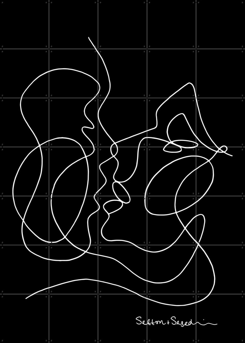 IXXI The Kissing black, Sefton & Segedin - 100 x 140 cm - Gratis ophangtool - Grote wanddecoratie en posters - Line art, Minimalisme, Illustraties