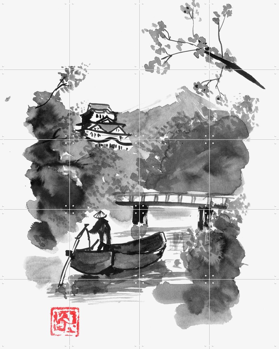 IXXI Bridge 2020, Péchane - 80 x 100 cm - Gratis ophangtool - Grote wanddecoratie en posters - Klassiek, Ukiyo-e, Illustraties, Aquarel, Woonkamer