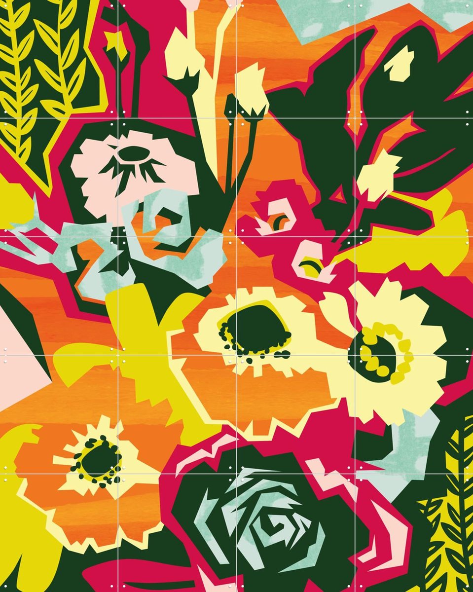 IXXI Bouquet 9, Megan Gallagher - 80 x 100 cm - Gratis ophangtool - Grote wanddecoratie en posters - Digitale Kunst, Illustraties, Speels, Grafisch
