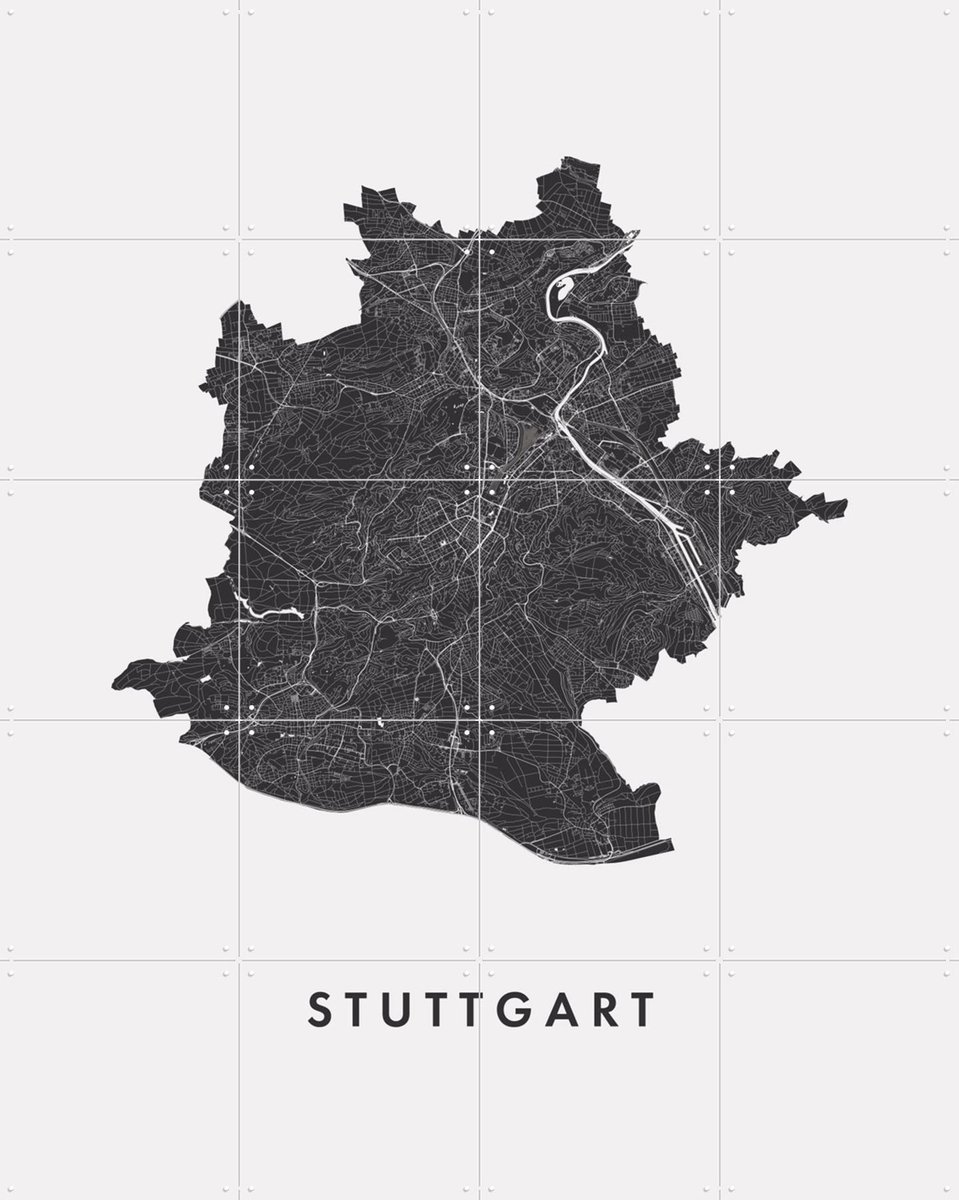IXXI Stuttgart City Map, Kunst in Kaart - 80 x 100 cm - Gratis ophangtool - Grote wanddecoratie en posters - Minimalisme, Geometrische Kunst, Line