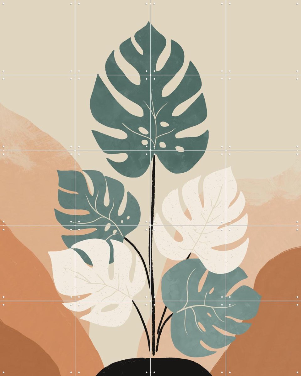 IXXI Retro Monstera, Katarzyna Gąsiorowska & Various - 80 x 100 cm - Gratis ophangtool - Grote wanddecoratie en posters - Grafisch Ontwerp