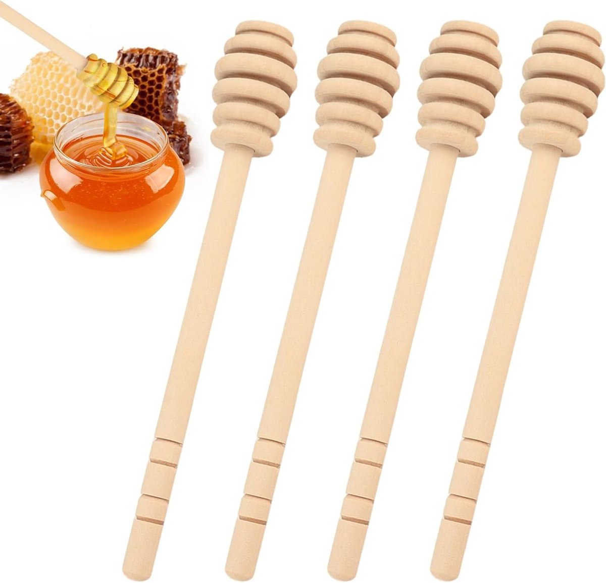 Houten Honingroerstaafjes 4 stuks - Milieuvriendelijke honingaccessoires - 16 cm lengte