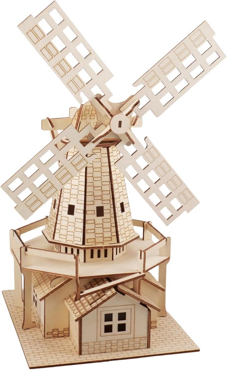 3D Houten Puzzel: Nederlands Windmolen Model Bouwpakket - Educatief Knutselproject voor Volwassenen en Kinderen