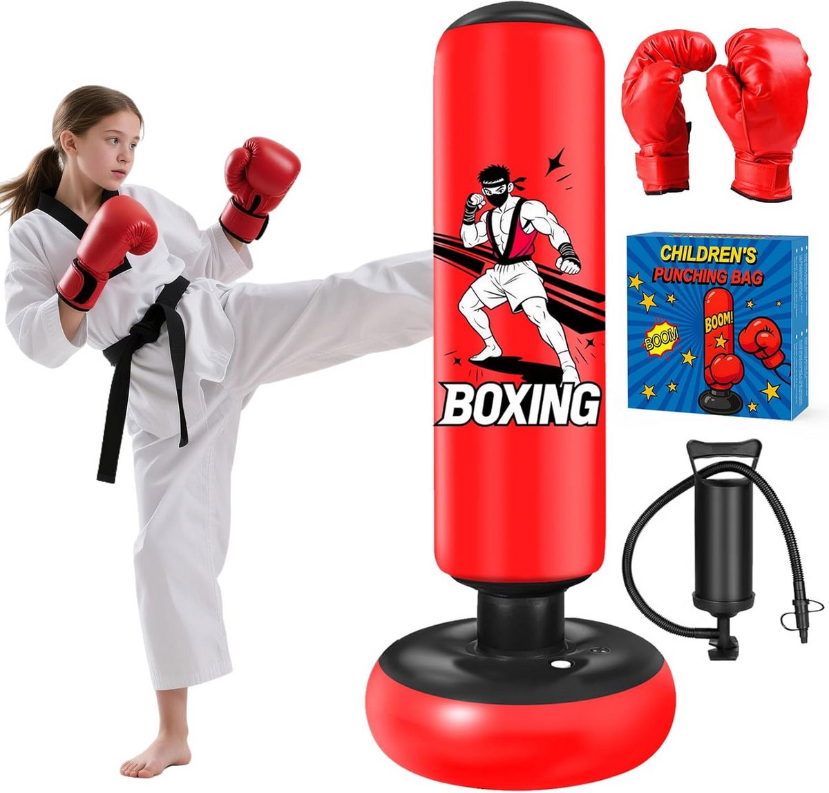 Vrijstaande Bokszak voor Kinderen (168 cm) - Inclusief Bokshandschoenen - Voor Karate, Kickboksen en MMA