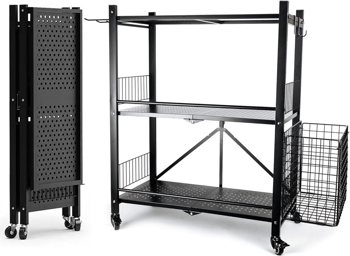 Opbergrek voor Thuissportschool - Fitness Organizer met Wielen, Mand & Haken