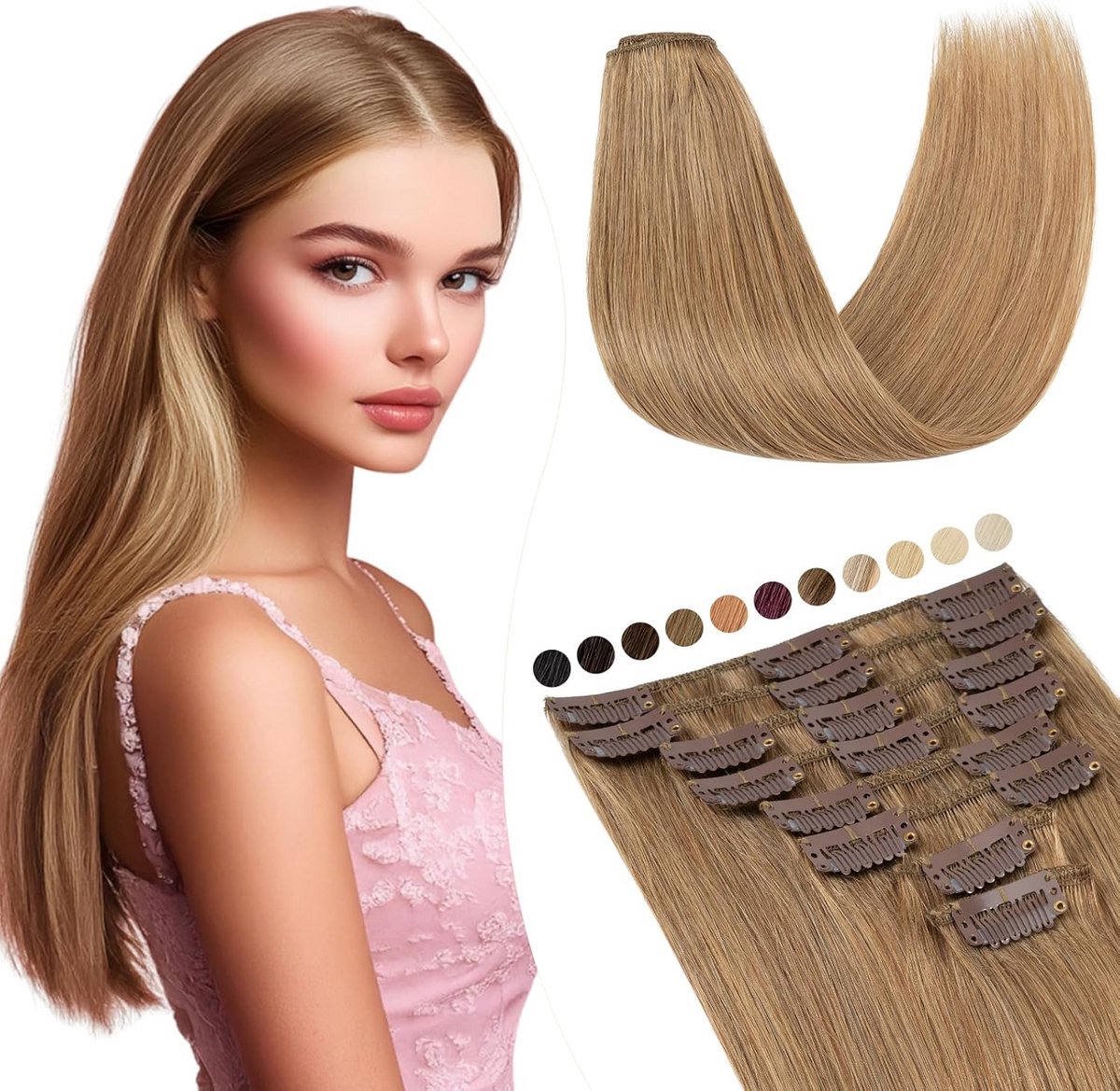 Clip-in Haarverlenging Echte Haarlokken 8 Delen 50 cm Honingblond Set