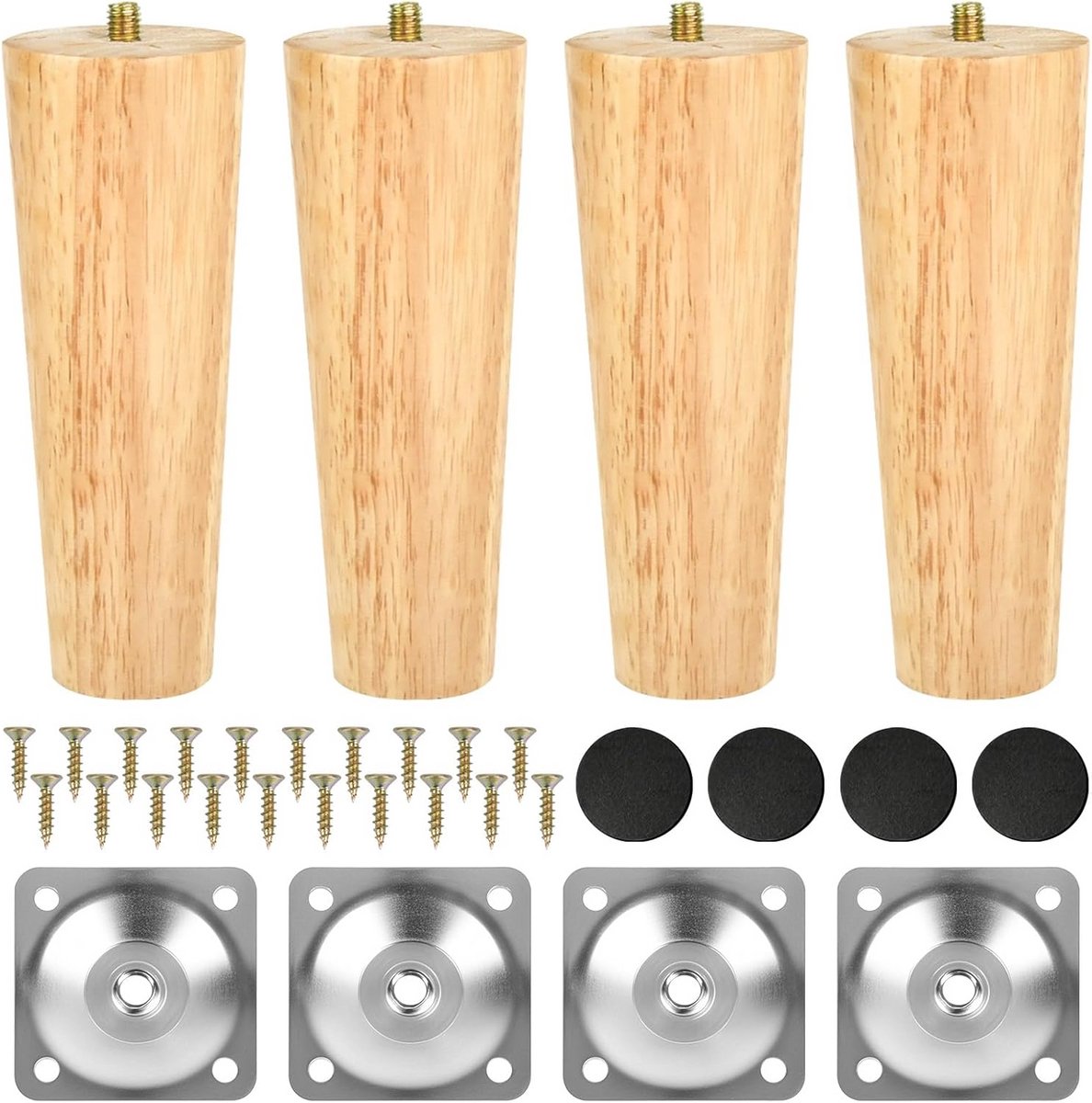 Set van 4 Houten Tafelpoten Massief 15 cm Conisch voor Kast en Meubels