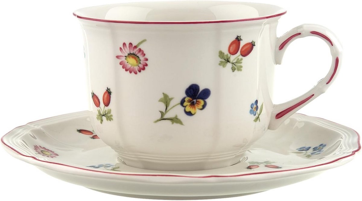 Ontbijtmok met schotel set van 2 klassiek design porselein