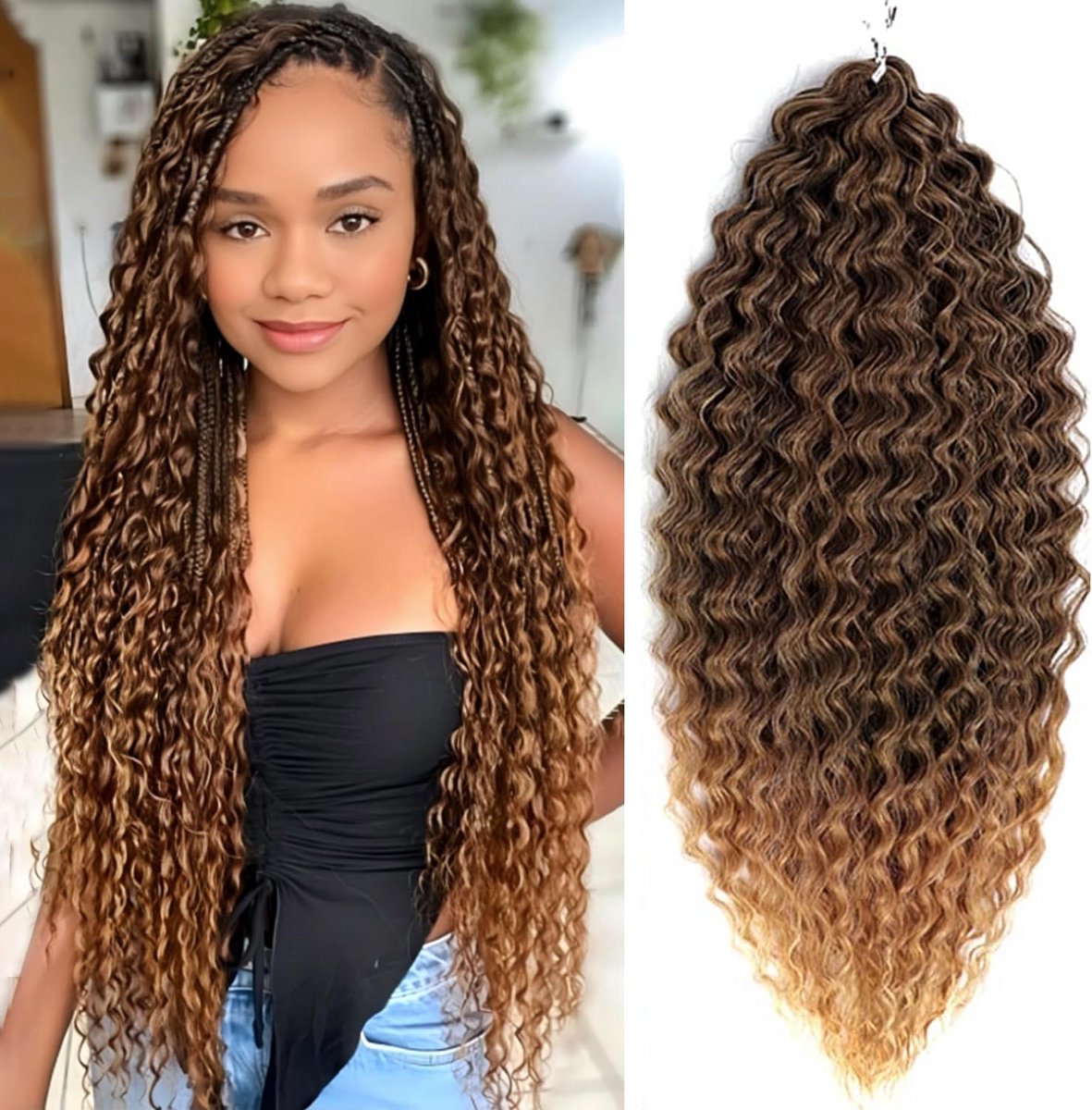 55 cm Watergolf Twist Gehaakt Haar voor Vlechten en Bohemian Extensions