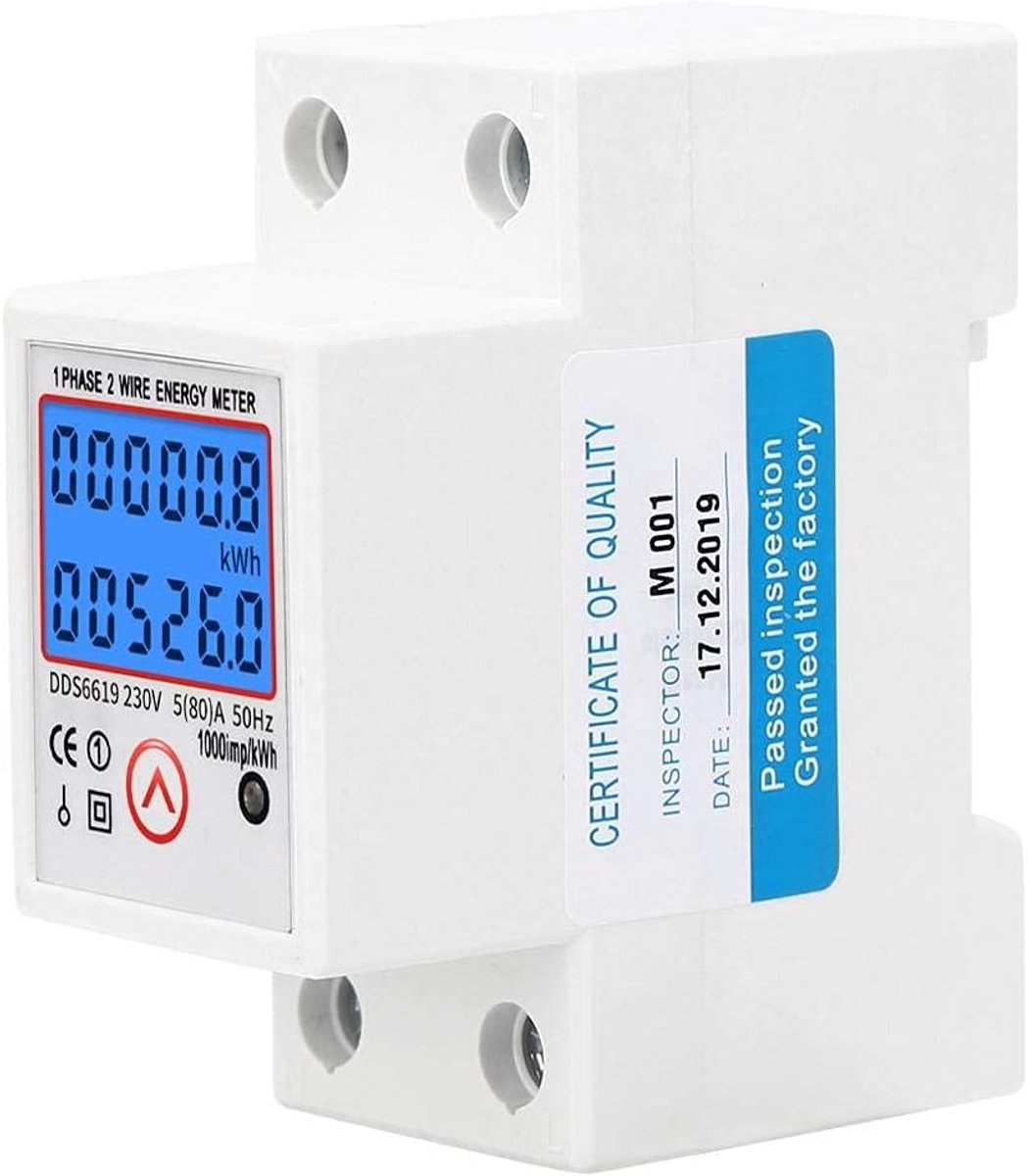 Digitale Eenfasige Energiemeter KWH Meter 230V | Kilowattuur Verbruiksmeter Installatiemeter