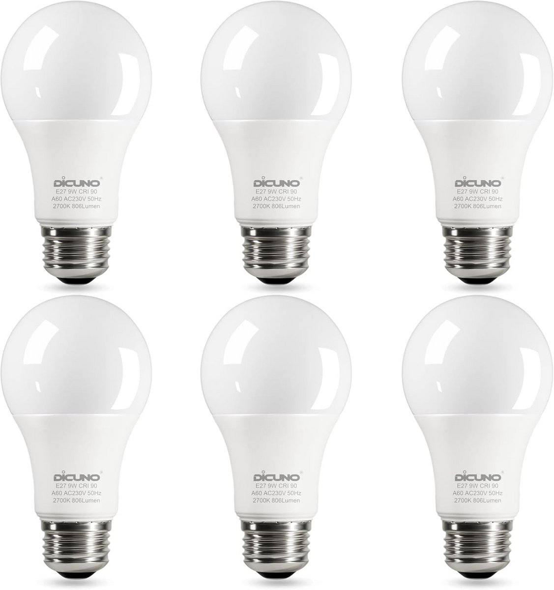 Set van 6 E27 LED Lampen Warm Wit 2700K Hoogwaardige Kleurweergave