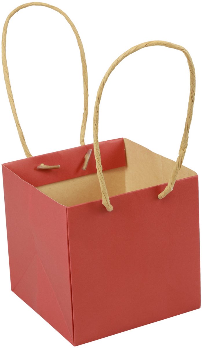 Papieren zakjes rood met hengsel cadeauzakjes 10,5×10,5cm 8 stuks, 8 S