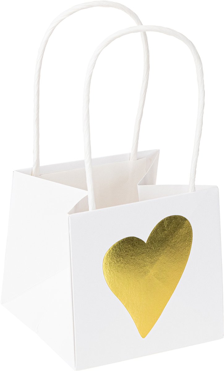 Cadeauzakjes met handvatten witgoud papier 8,5×8,5×8cm 12 st, 12 Stück