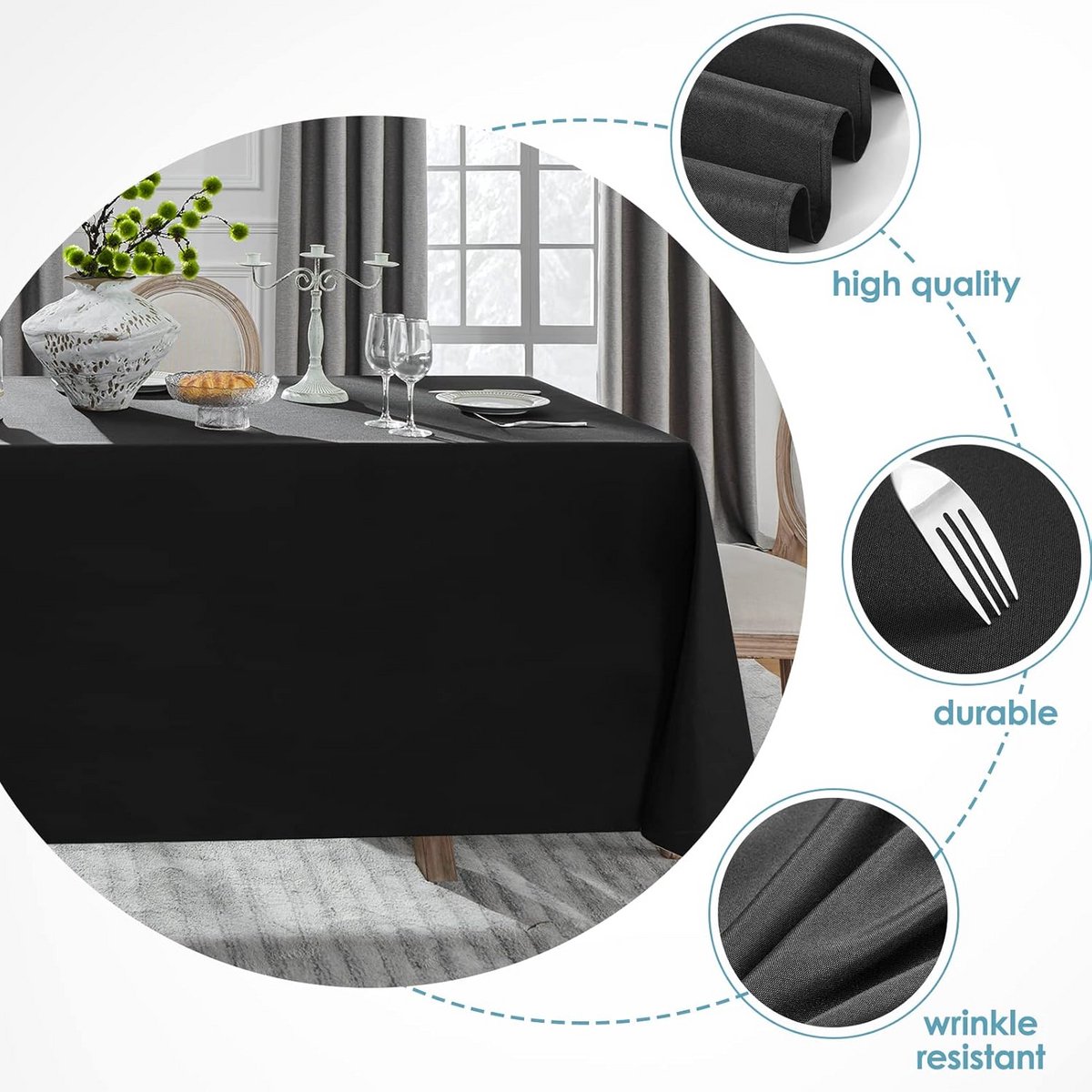 Rechthoekig Tafelkleed Zwart Polyester 229x335 cm - Vlekbestendig & Kreukvrij