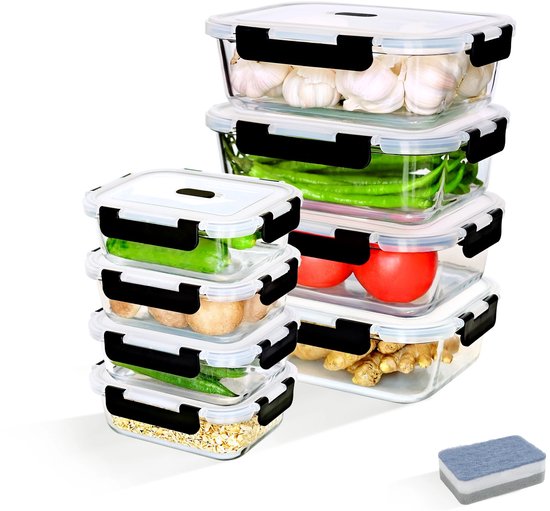 Boîtes de conservation SOLVA Meal Prep - Boîtes hermétiques - Verre - Ensemble avec couvercle - Sans BPA - 4x1520ml + 4x640ml - Hermétique - Verre borosilicaté