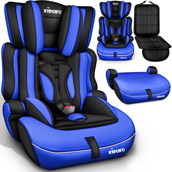 KIDUKU® Autostoel 9-36 kg (1-12 jaar) – Kinderzitje ECE R129/03, Groep 1/2/3 Autokinderstoel Kinderautostoel (Noir/Blauw)