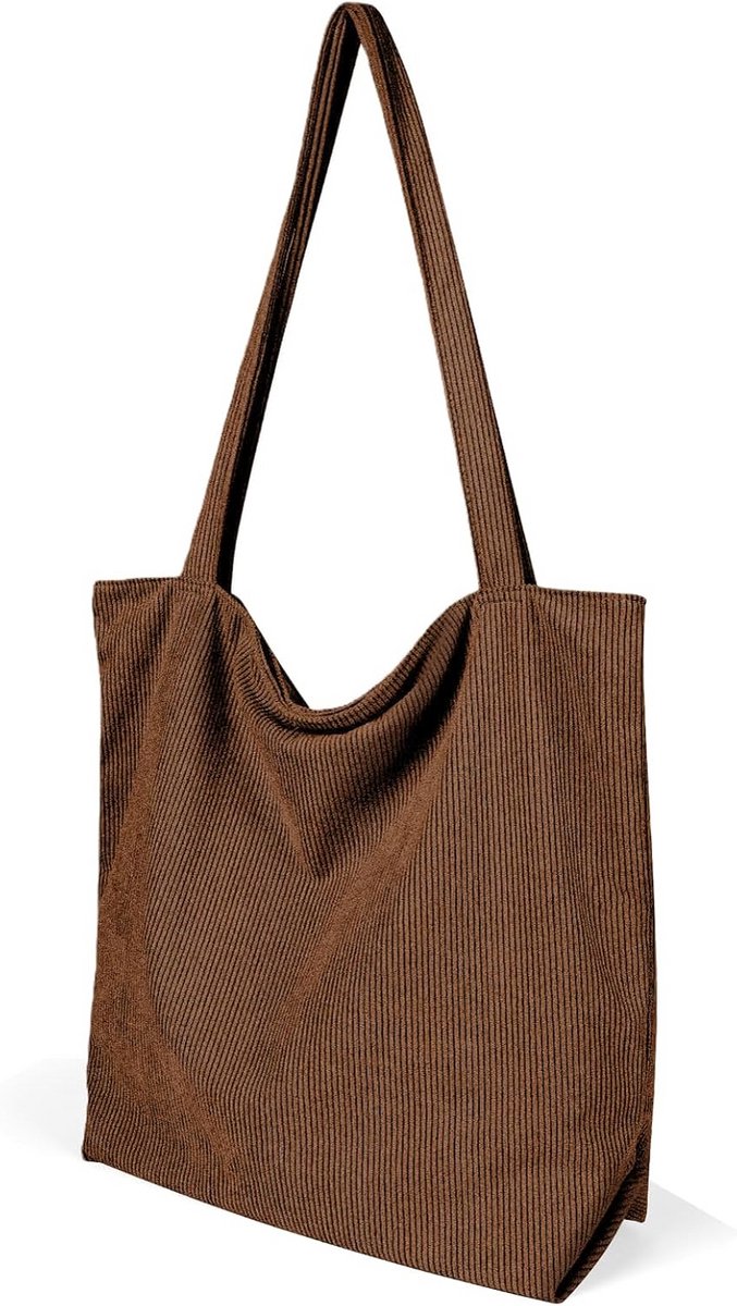 Grote Corduroy Tote Bag voor Dames - Waterdichte Schoudertas met Rits en Trekkoord