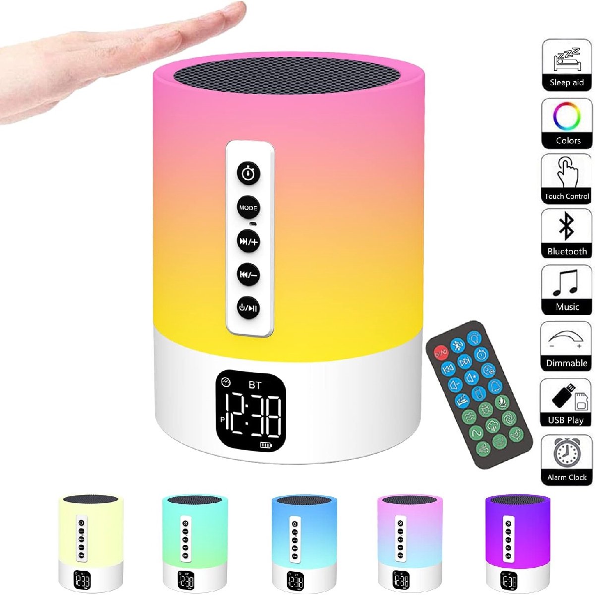 longziming -6-in-1 Multifunctionele LED Nachtlamp met Bluetooth Speaker, Lichtwekker, MP3-Speler en Inslaaphulp – Dimbaar Nachtlicht voor Kinderen en Volwassenen