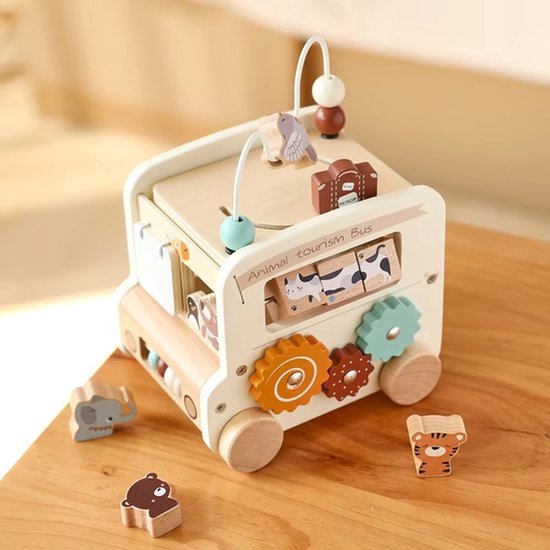 5 in 1 Bus Speelgoed Montessori Educatief Spel Speelgoed - Montessori Speelgoed vanaf 1 Jaar - Baby Motoriek Bus Speelgoed voor 12+ Maanden Meisjes Jongens Verjaardagscadeau - Beige — afbeelding 4