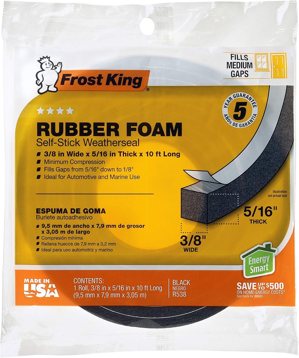 Zwart Sponsrubber Tape voor Afdichting en Isolatie 3/8" x 5/16" 3 Meter