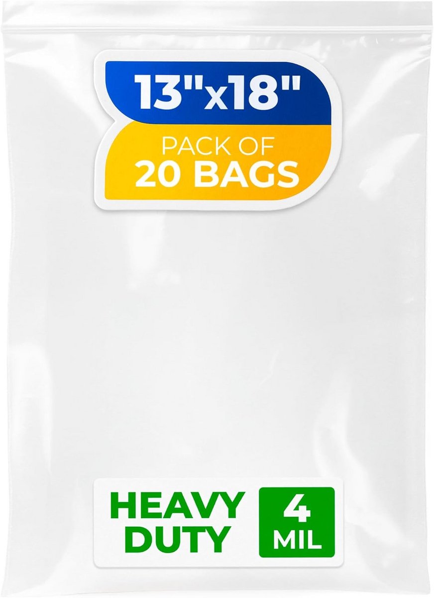 Grote Hersluitbare Zip Lock Zakken 13x18 Inch - 4 Mil Dik - Waterdicht & Luchtdicht - 20 Stuks