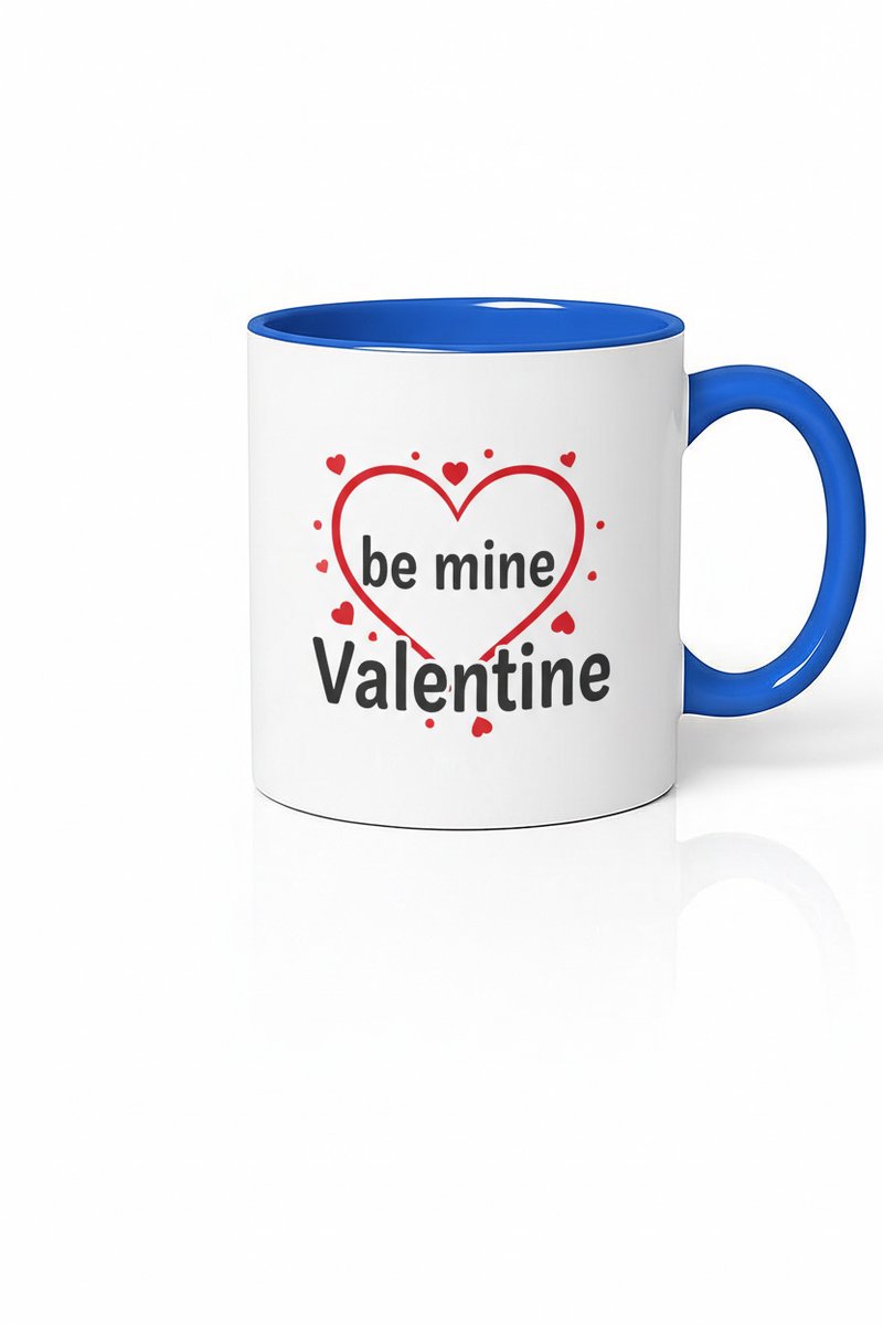 Be Mine Valentine" Mok - Romantisch Valentijnsdag Cadeau met Blauw Handvat - Keramiek Koffiemok