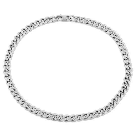 Zilverkleurige schakelketting, breed model, met sluiting.