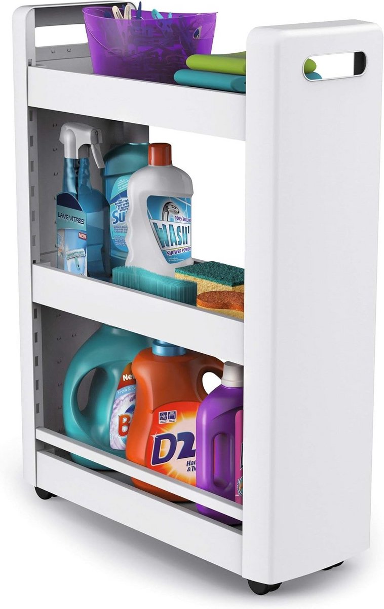 Verrijdbare Opbergkar met 3 Planken - Flexibele Trolley voor Keuken en Badkamer - Wit
