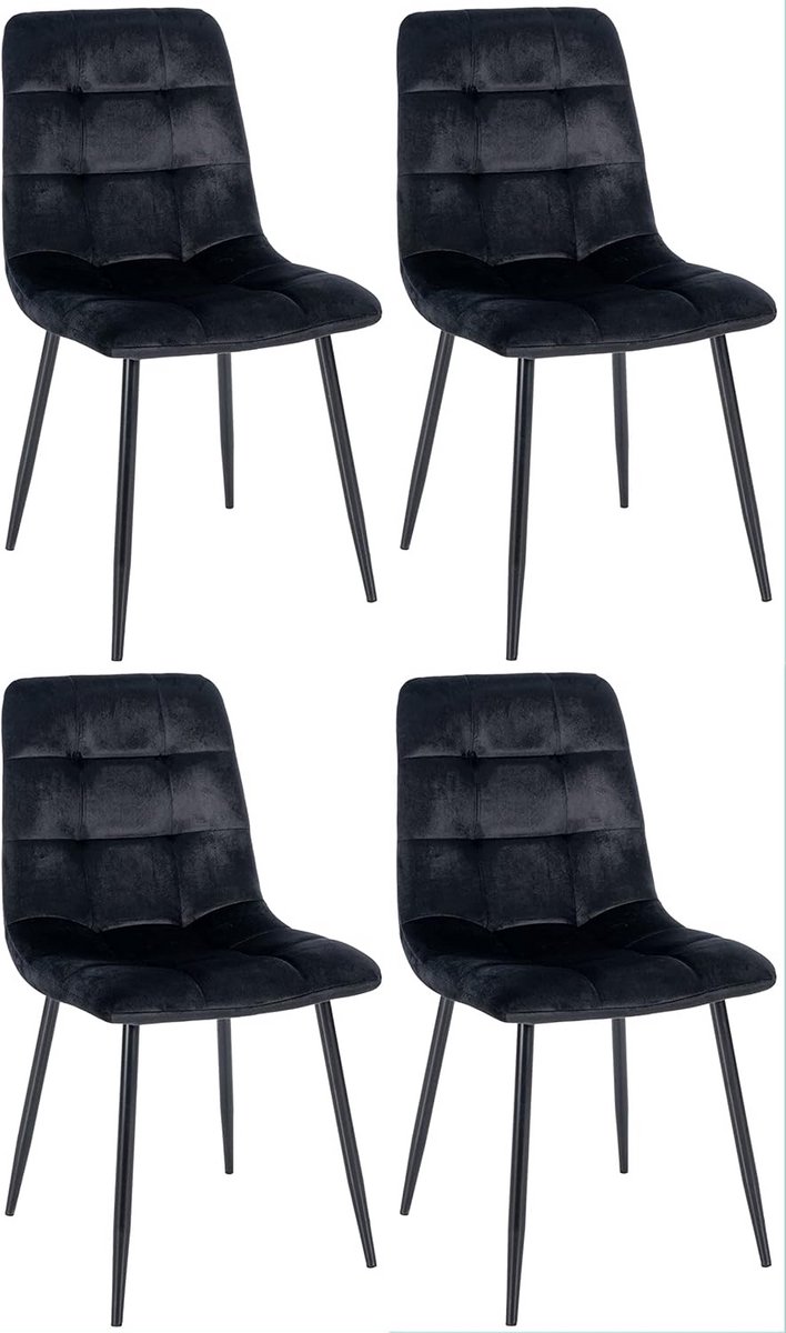 Set van 4 Eetkamerstoelen met Comfortabele Velours Bekleding en Metalen Onderstel