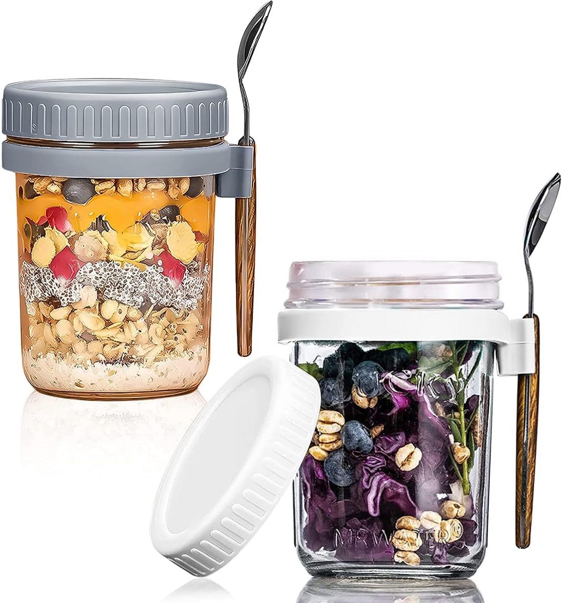4-pack Glazen Potten met Deksel en Lepels voor Overnight Oats en Yoghurt
