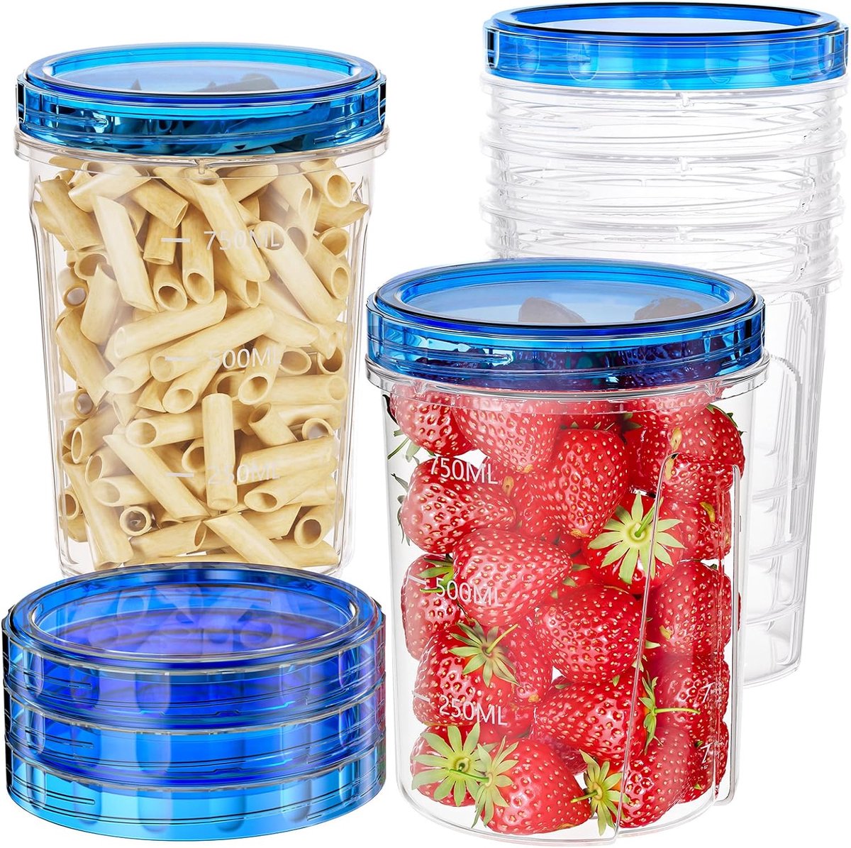 Diepvriesbakjes - voedselbewaarbakjes met lekvrije draaideksels - stapelbare plastic bakjes met deksels - herbruikbare soepbakjes voor maaltijdbereiding, lunch en restjes - 6 stuks - 32 oz