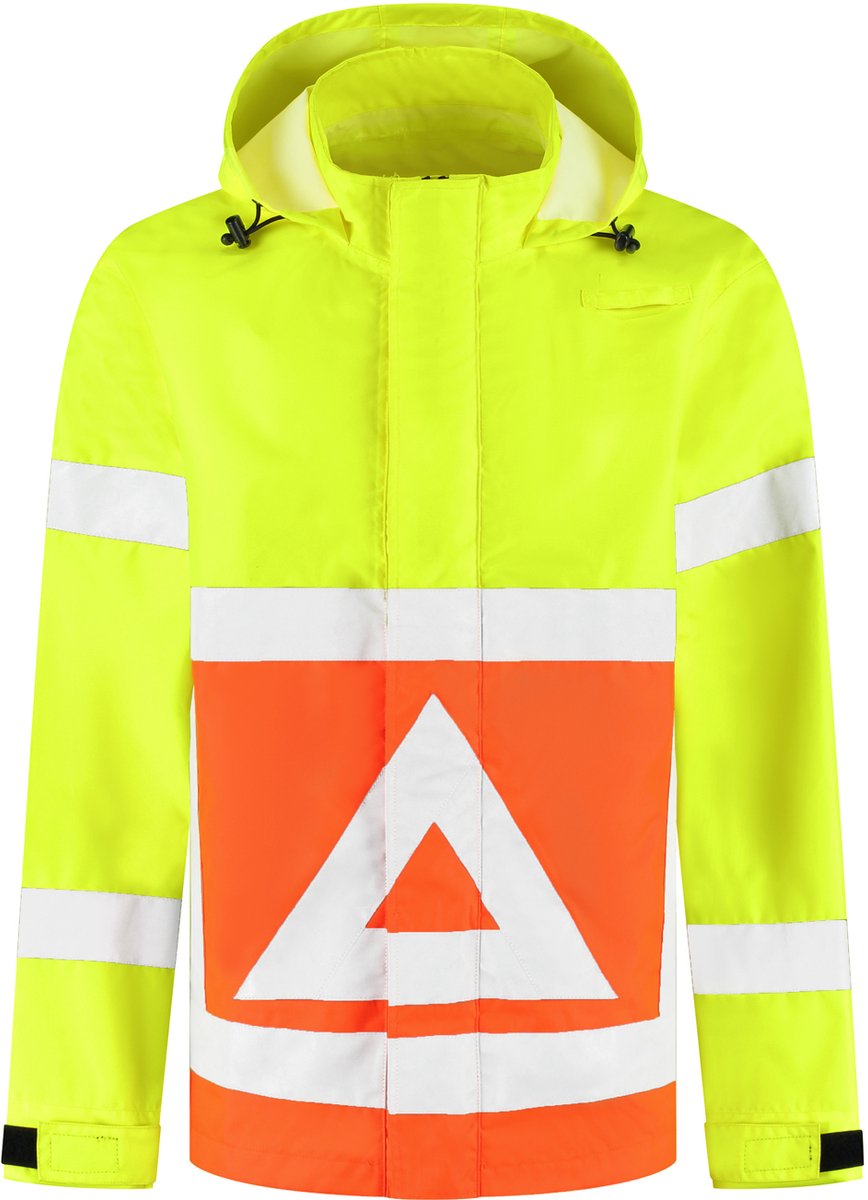 JS - RWS Verkeersregelaar Regenjas Met Capuchon - Fluor Geel Oranje - Maat M