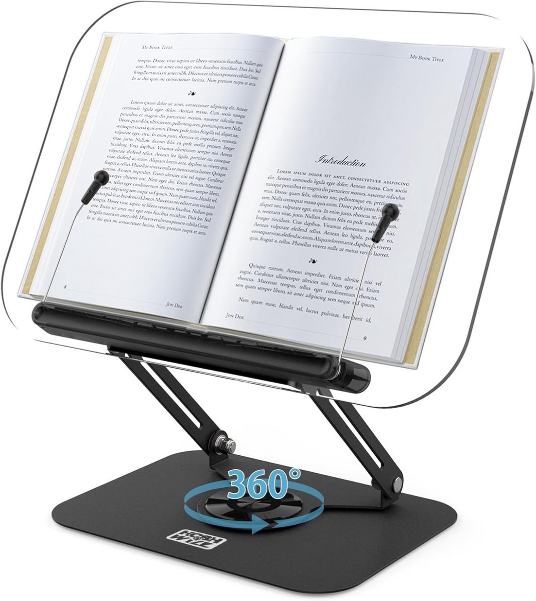 Verstelbare Boekenstandaard voor Lezen met 360° Roterende Basis en Pagina Klemmen