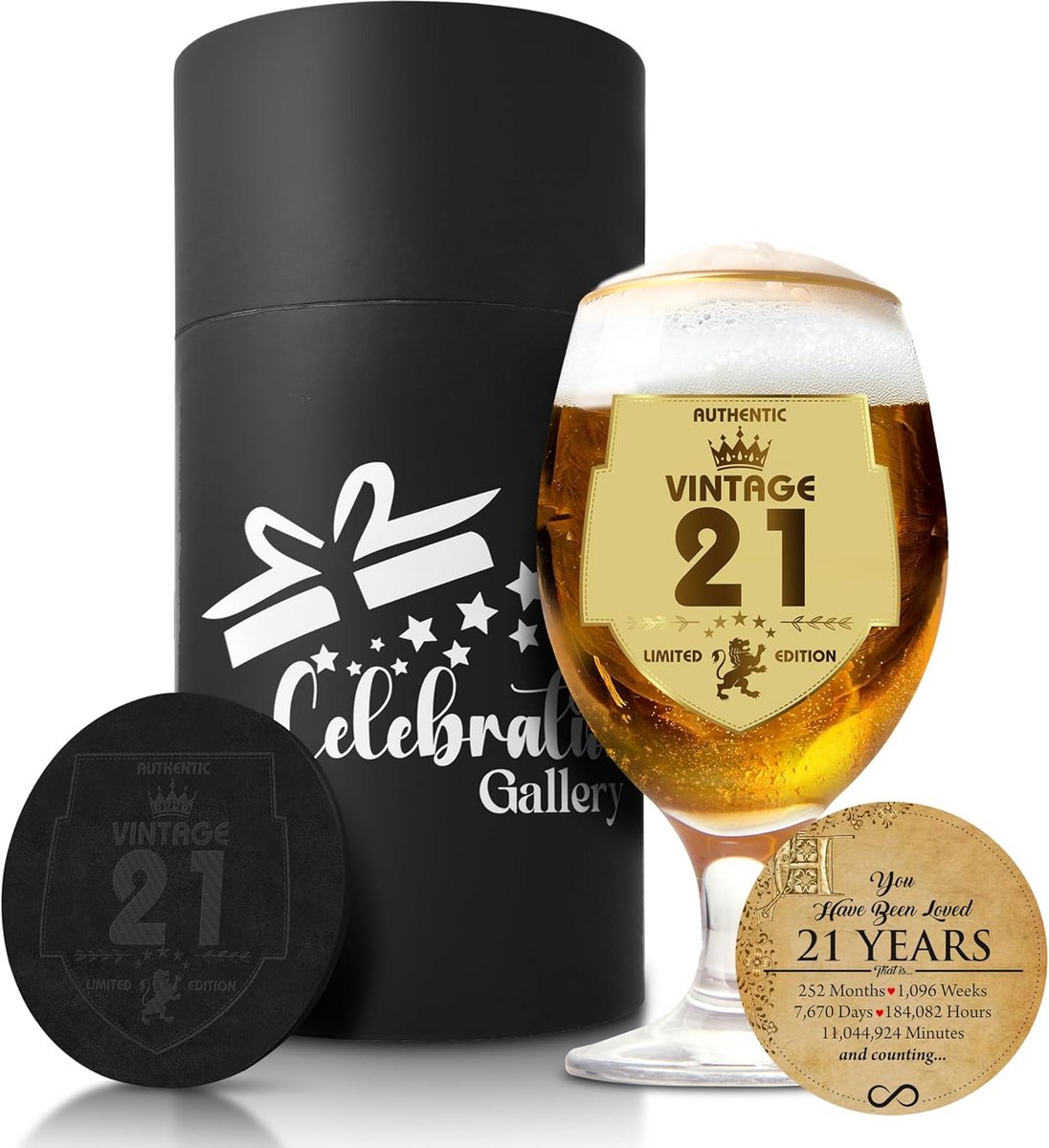 Gepersonaliseerd Bierglas 400ml met Houten Onderzetter - Cadeau voor Mannen