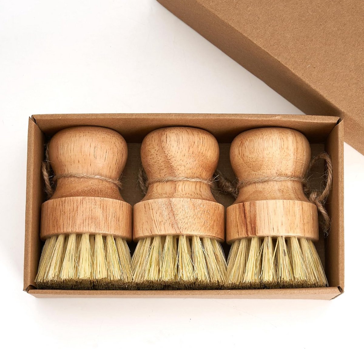 3x Bamboe Afwasborstel Set – Duurzame Scrubber voor Pannen en Servies – Met Ophanglus