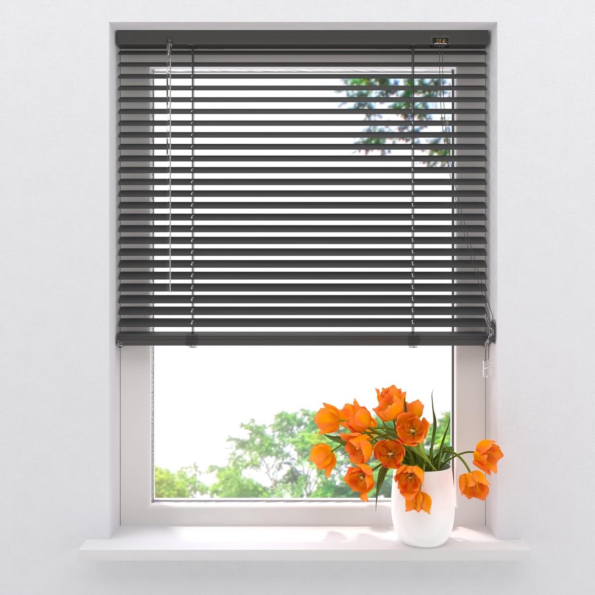 Aluminium Jaloezie - Binnenzonwering Gordijn - Licht en Privacy - 25 mm Lamellen - 60 x 130 cm - Antraciet