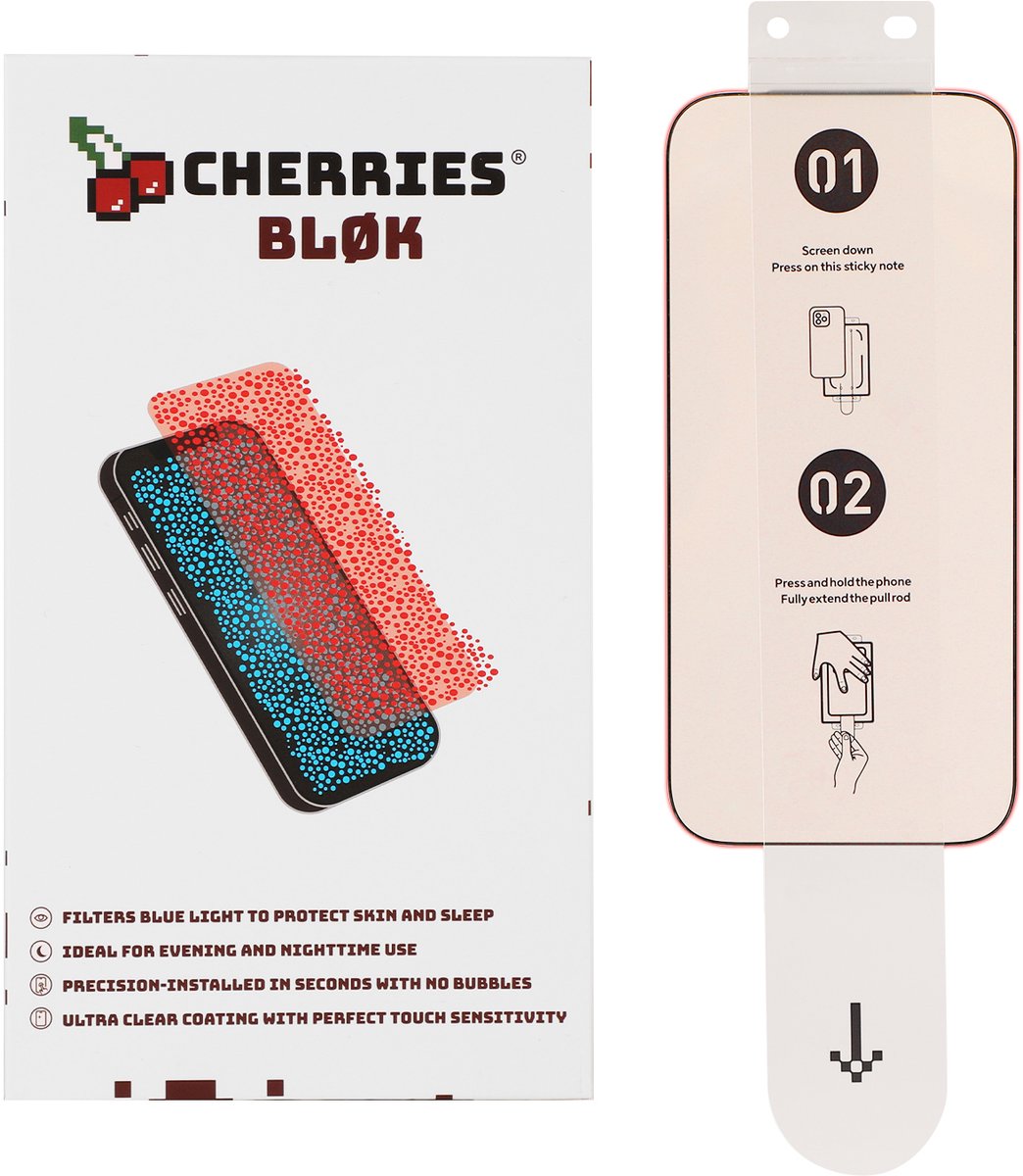 CHERRIES Anti Blue Light Screenprotector Geschikt Voor iPhone 15 - Tempered Glas - Montage Kit - Blauw Licht Filter