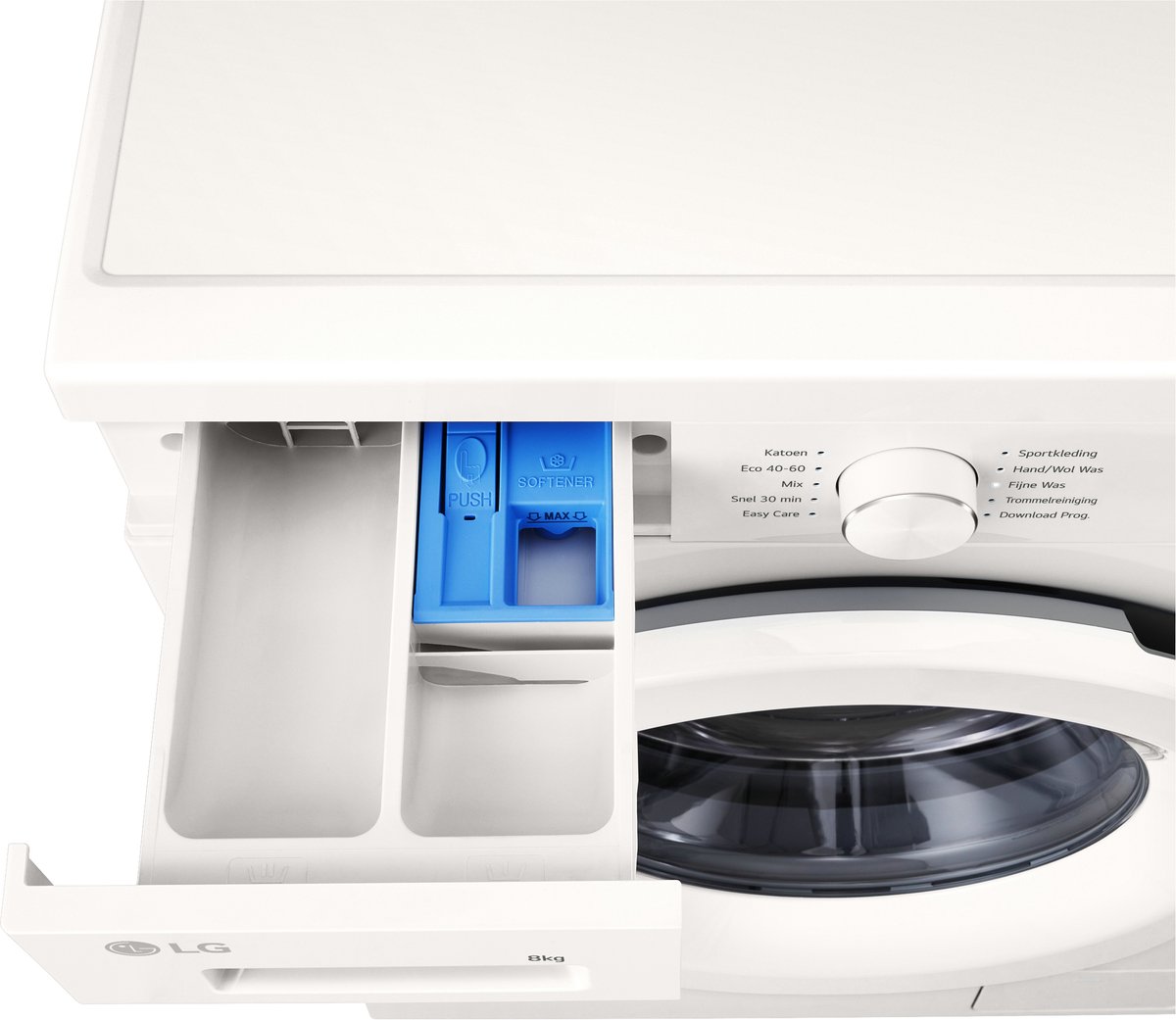 LG F4X1008NWH wasmachine 8 kg met Direct Drive motor voor stille, duurzame prestaties. Spa Steam voor hygiënisch wassen. ThinQ slimme bediening. Energie‑label A. Compact design voor dagelijks gemak thumbnail 6