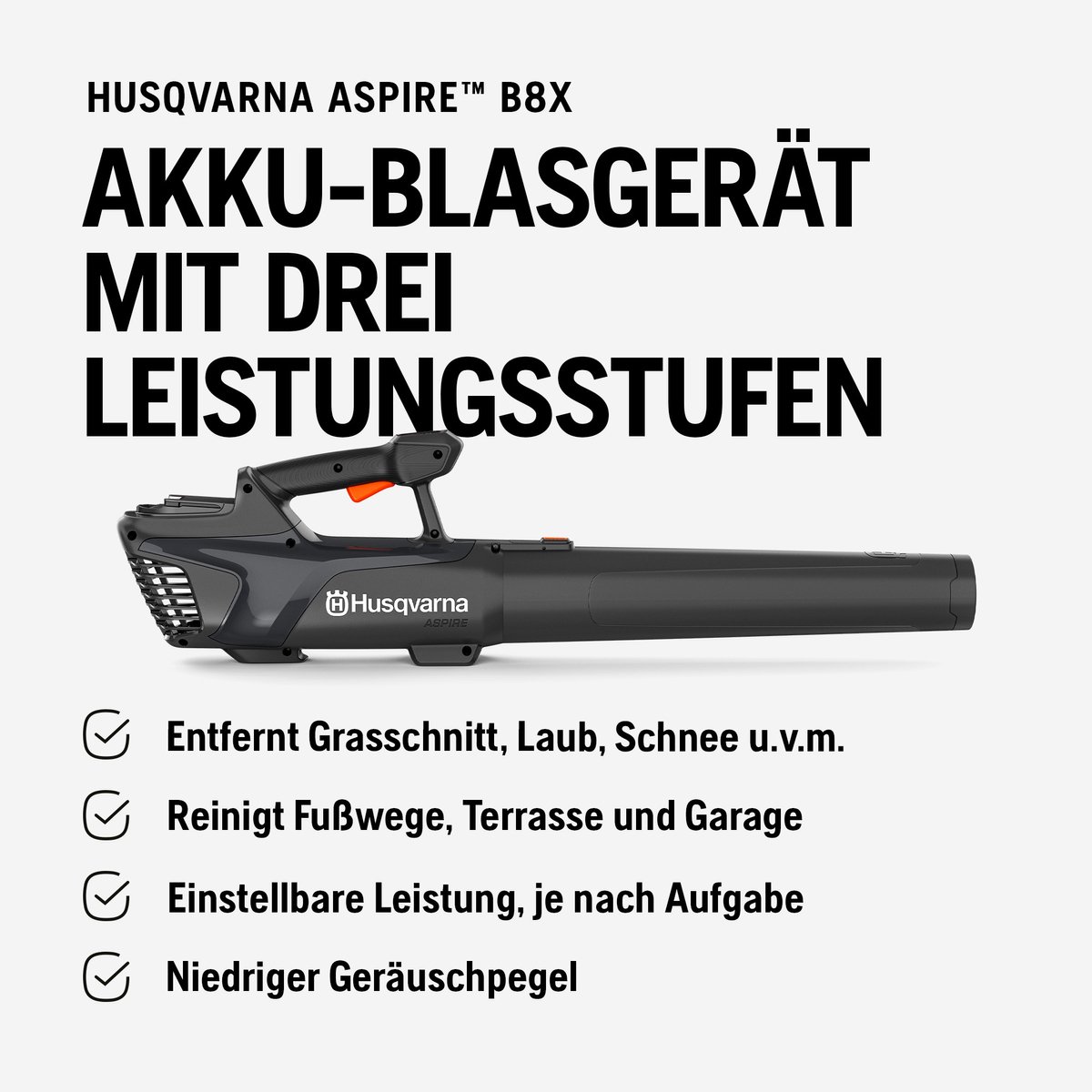 Husqvarna Accu bladblazer Aspire B8X-P4A, 3 snelheidsstanden, afneembare buis, eenvoudige bediening (zonder accu & oplader) – foto 3