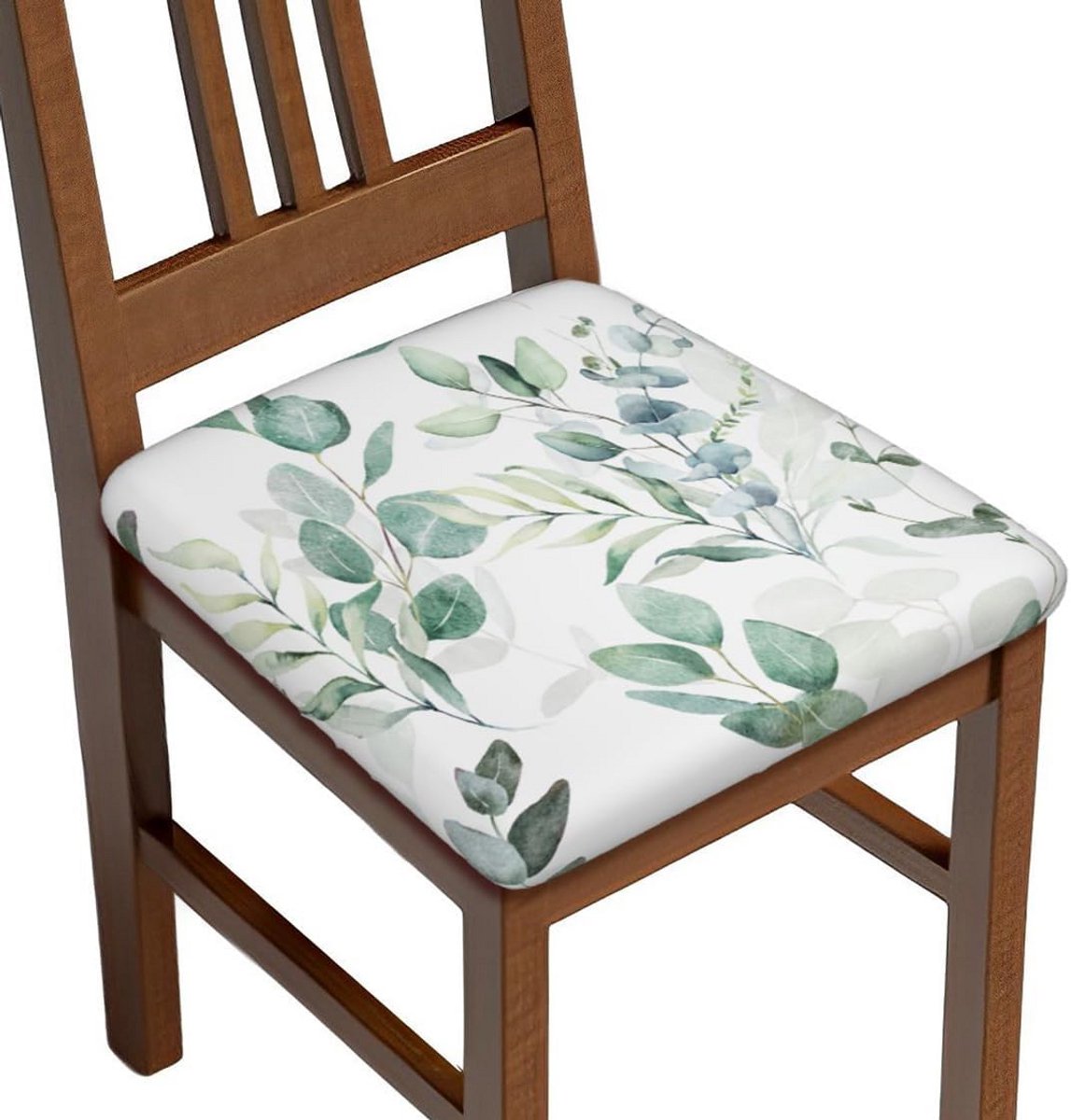 Set van 1 Elastische Bureaustoelhoes met Groen Blad en Aquarel Bloemen - Zachte Stretch Zitkussen Beschermer