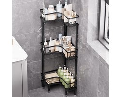 Vrijstaand Hoek Douche Rek met 3 Etages en Haken voor Badkamer