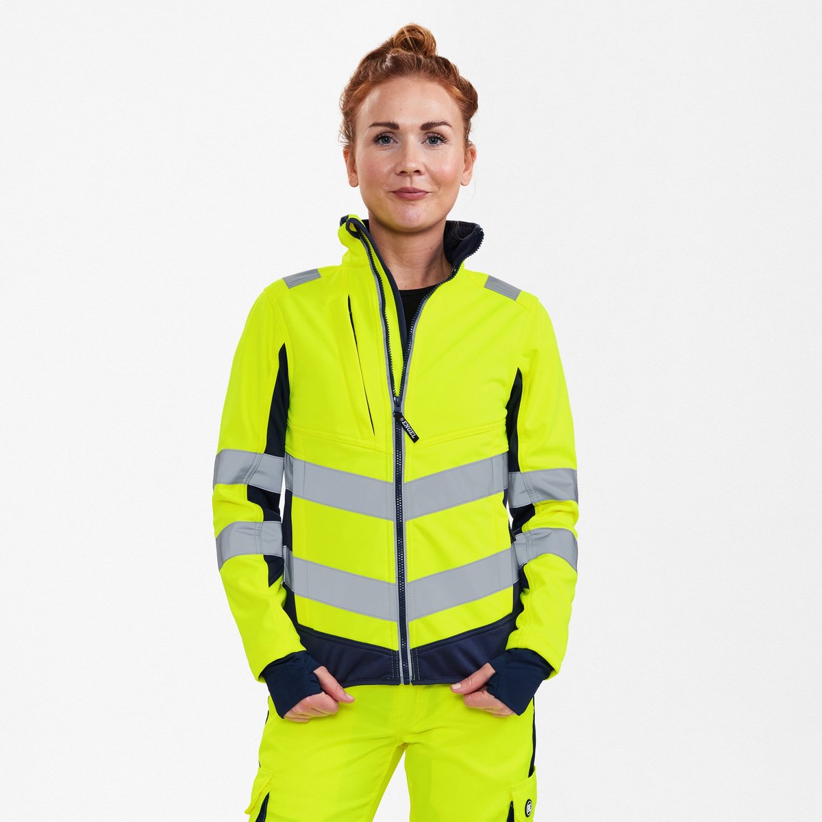 Engel Safety softshell jack voor dames 1156-237 - Hi-vis Yellow / Blue Ink - L