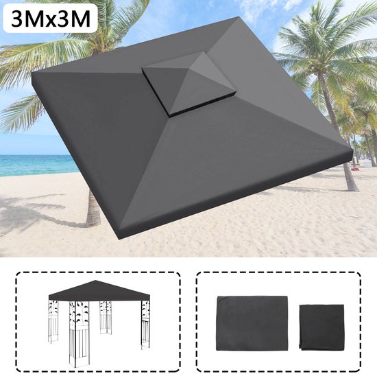 Foto: Vervangingsdak voor paviljoen 3 3 m dubbel dak met schoorsteenopening 300d polyester dakhoes uv bescherming antraciet