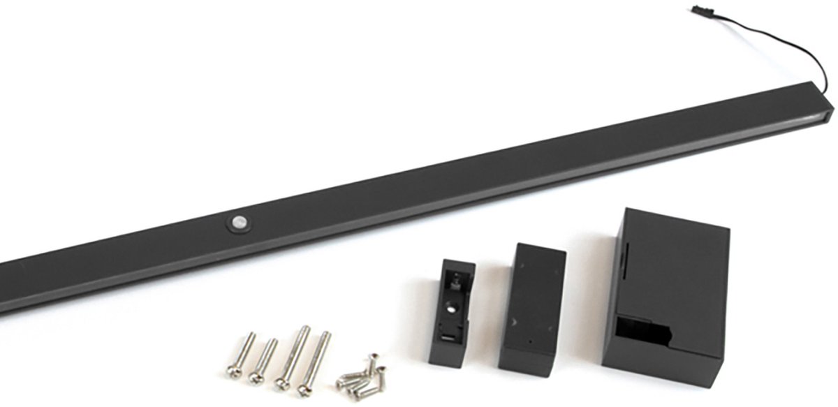Emuca Castor LED Garderobestang, uitschuifbare batterij en bewegingssensor, L1.008mm, Plastic en aluminium, Getextureerd zwart geverfd