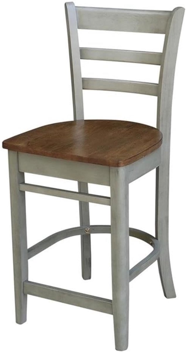 Hoge Barstoel met Rugleuning - 61 cm Zithoogte - Massief Hout - Rustieke Hickory Afwerking