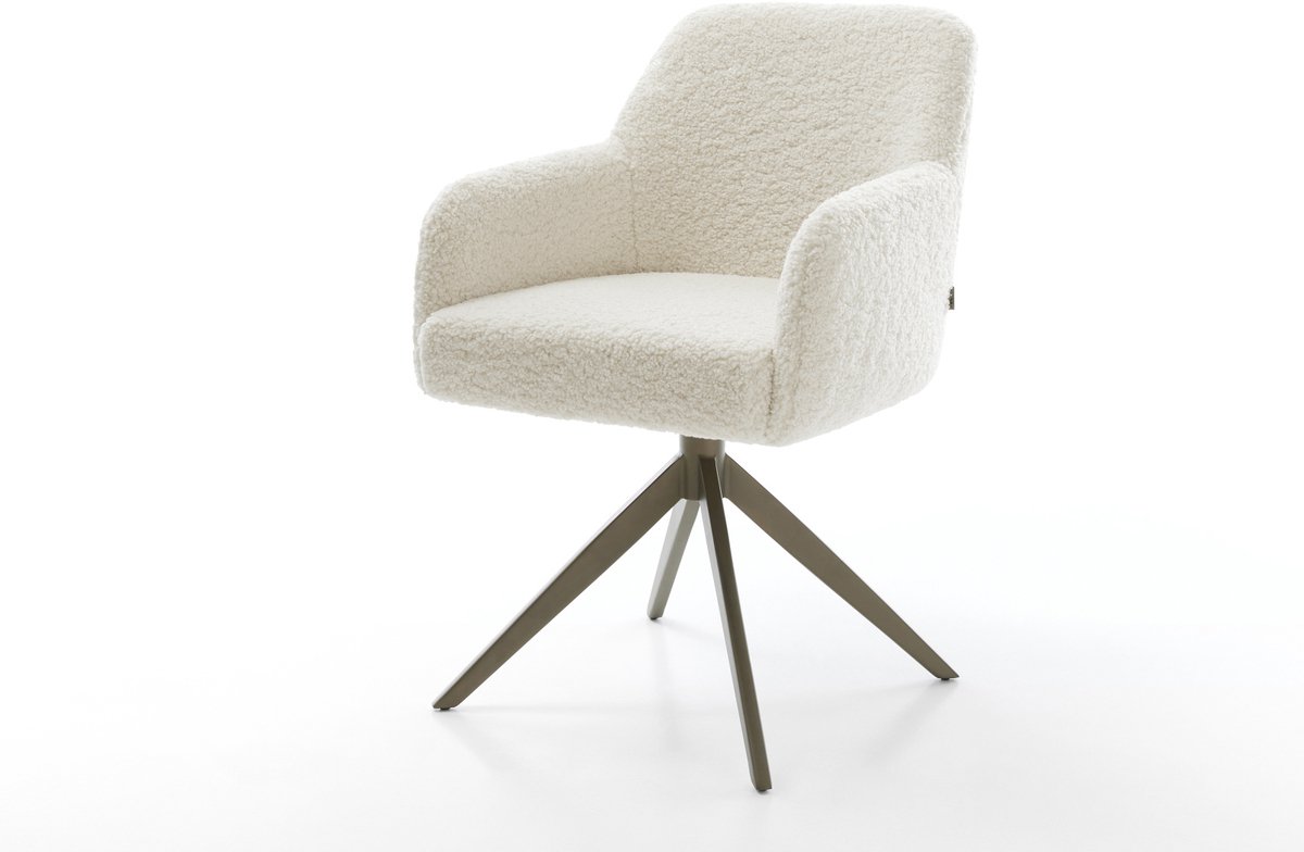DELIFE Eetkamerstoel Greg-Flex kruisframe breed afwerking met titanium teddy beige 360° draaibaar rocker-functie pocketveer kern